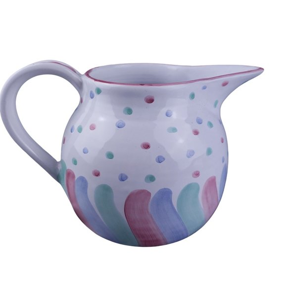 Mesa International Chenille 8 cup Pitcher Vintage Hand Painted Italy Blue Pink - Picture 4 of 8